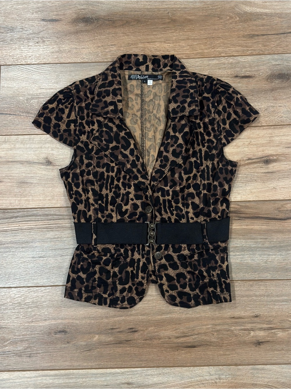 ASHLEY BY 26 INTERNATIONAL Vintage 2000s Y2k Leopard Print Belted Blazer Top